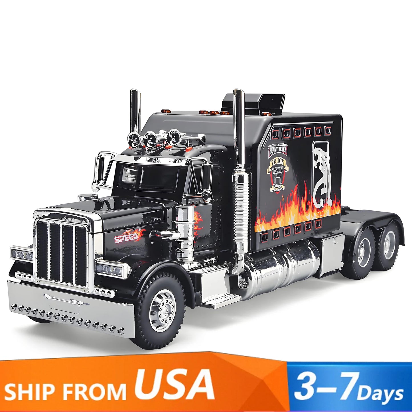 1:24 Peterbilt 389 alloy car model, with lighting and simulated sound effects,Toy Trucks for Boys gift