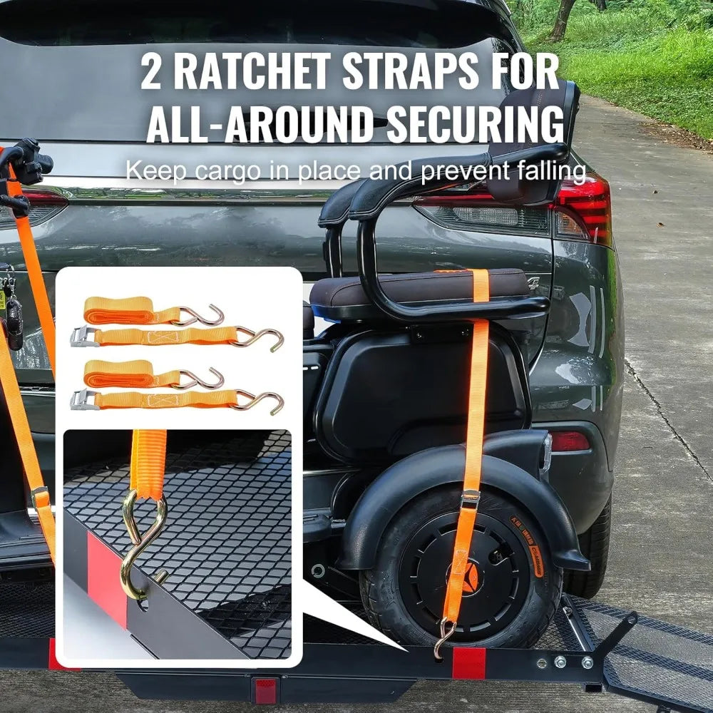 Hitch Mount Cargo Carrier, 45.3" x 25.6" Iron Cargo Rack with Folding Ramp, Stabilizer & Straps, 500 lbs Mobility Scooter Carri
