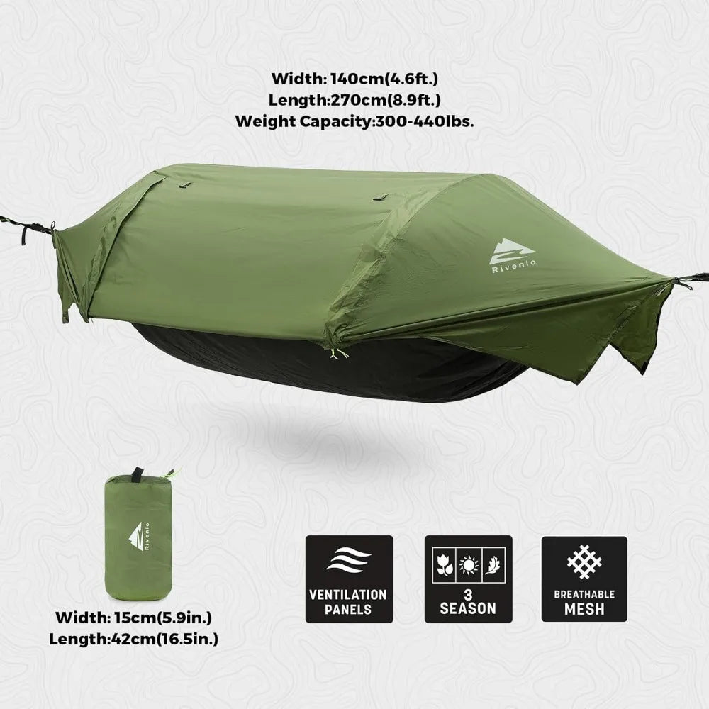 3-in-1 Portable Waterproof Camping Hammock with Mosquito Net and Rain Cover for Outdoor Adventures
