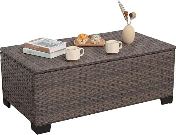 Outdoor Patio Storage Coffee Table with Wicker Design and Box Furniture