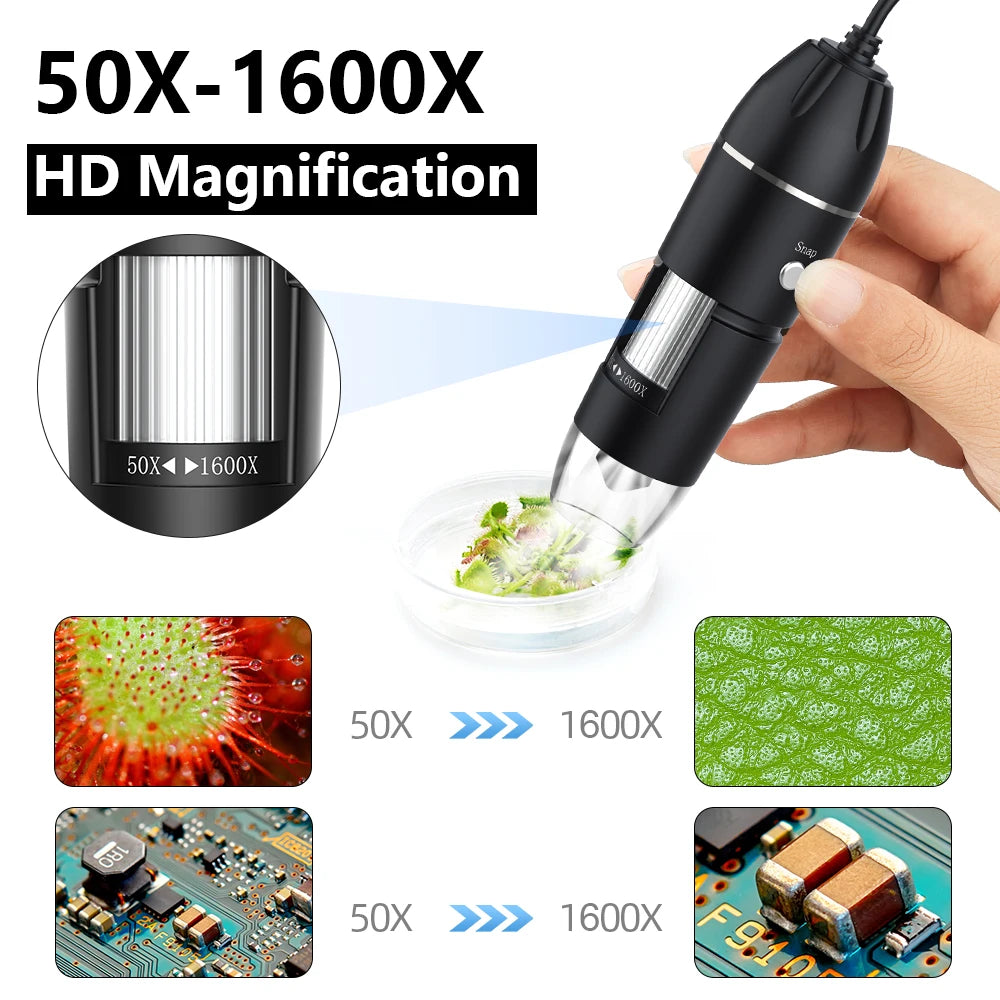 1600X Digital Microscope 3in1 TypeC USB Professional Electronic Microscope With 8LED Endoscope Camera Magnifier For Soldering