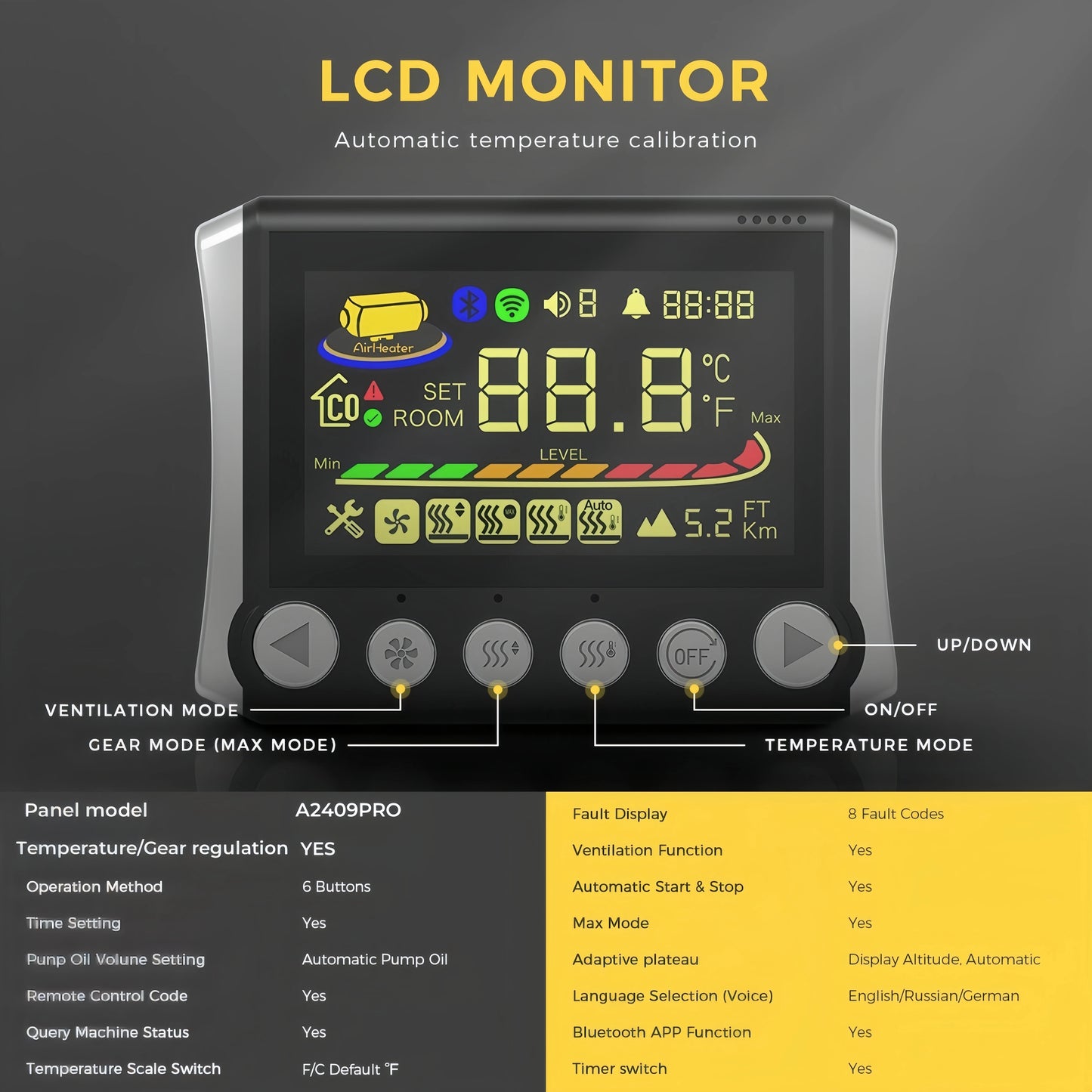 TB10 8KW 12V/24V/110-240V toolbox diesel air heater LCD & bluetooth with Altitude Mode parking heater for cars RV camper tent