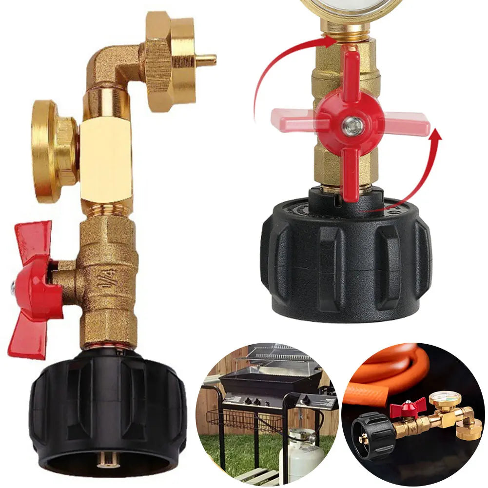 QCC1 Propane Refill Adapter with Valve and Gauge Propane Refill Pressure Adapter for Camping Grill 1LB Bottle Refilled