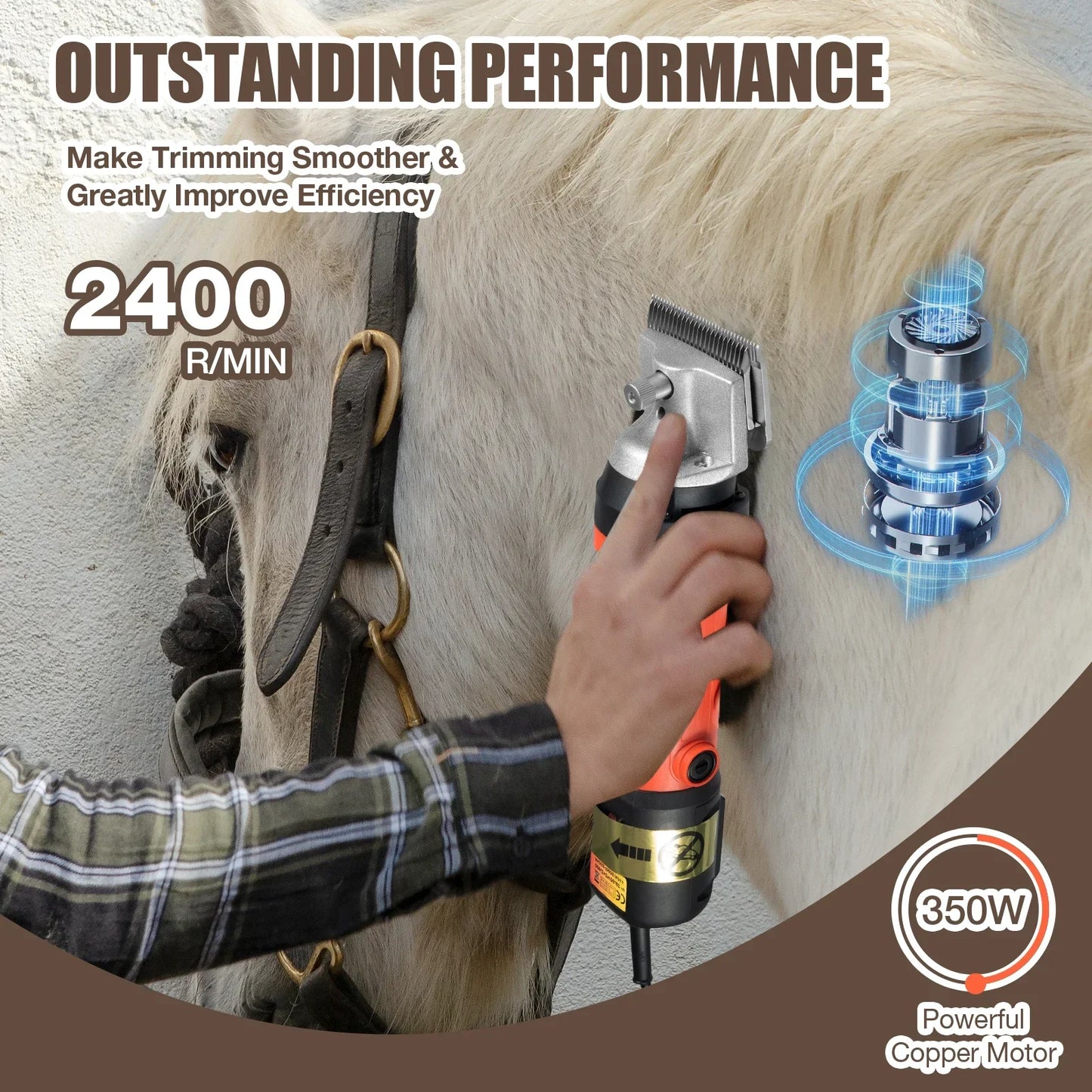 110V 350W Electric Horse Clipper 6 Adjustable Gears Clipper with 75dB Low Noise for Horse and Livestock Trimming