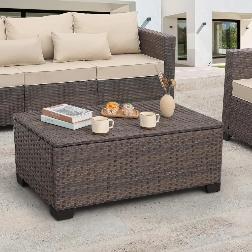 Outdoor Patio Storage Coffee Table with Wicker Design and Box Furniture