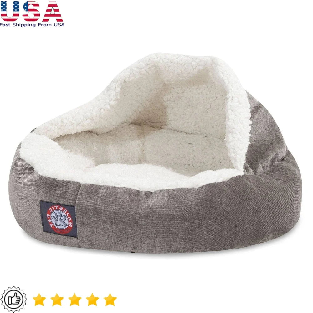 Cozy Canopy Cat Bed Soft Faux Suede Plush Sherpa Napping Nesting Burrowing Pet Bed Machine Washable Durable Cat Furniture