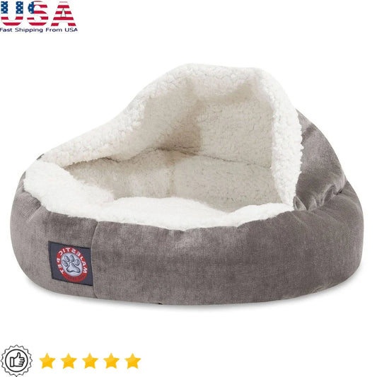 Cozy Canopy Cat Bed Soft Faux Suede Plush Sherpa Napping Nesting Burrowing Pet Bed Machine Washable Durable Cat Furniture