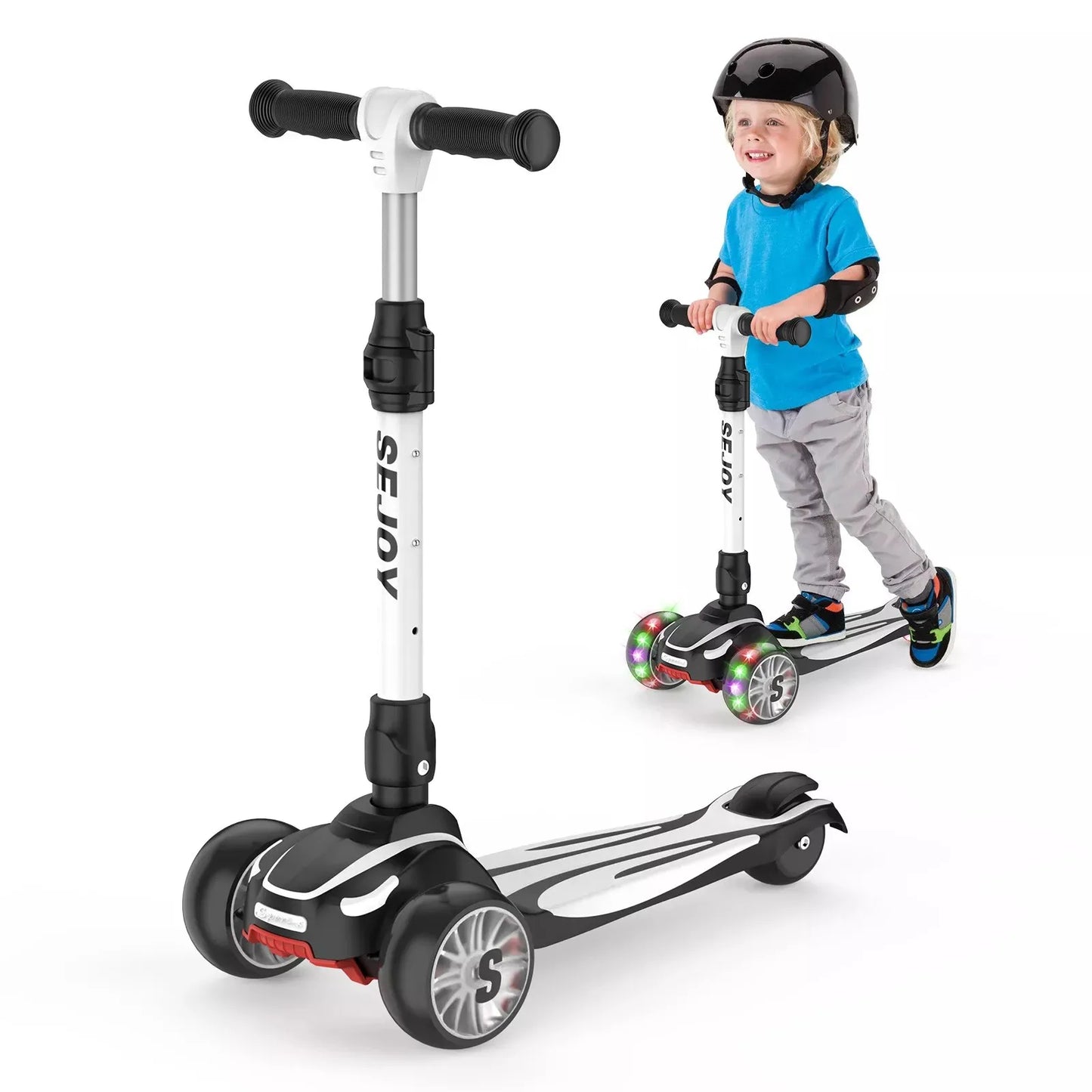 Sejoy Toddler Kick Scooter for Kids Childrens Foldable Seat Outside Bike Toy Scooter with Adjustable Height/Handlebars