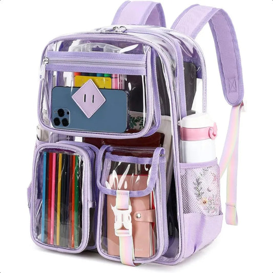 Clear Backpack for SchoolHeavy Duty PVC Transparent Bookbag for Girls Stadium Appd See Through Backpack
