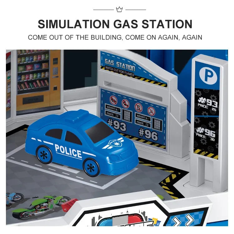 Rail Car Parking Kits DIY Assembled Runway Inertia Racing Track Cars Model Engineering Fire Vehicle Toys For Children Boys Gifts