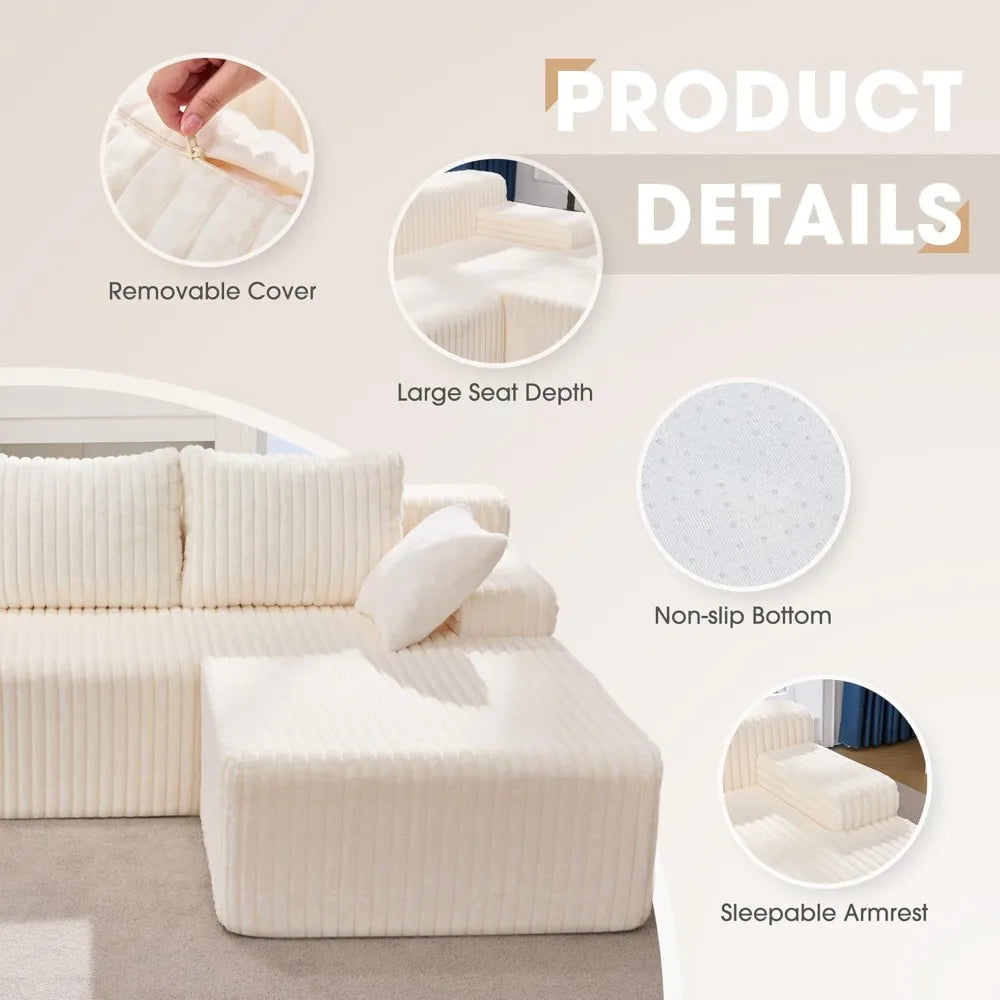 Luxury-Style 96” Modular Sectional Sofa – L-Shape 3-Seat Couch with Memory Foam, Comfortable Living Room Furniture