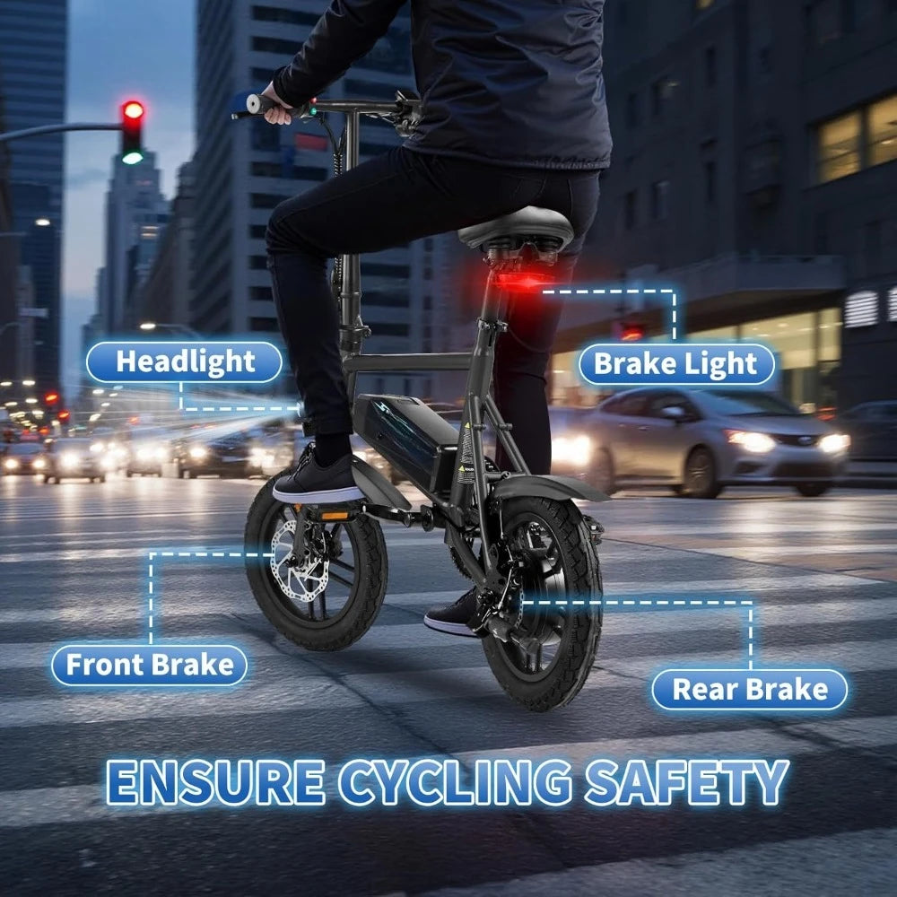 Electric Bike for Adults, 14" Folding Electric Bicycle 450W Motor with Dual Disc Brakes, Max Range 25Miles(Pedal-Assist)