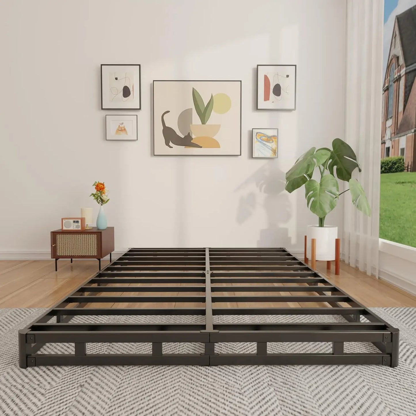 Spring 4 Inch, Low Profile King Size Box Spring Only, Heavy Duty Mattress Foundation Metal Bed Base with Fabric Cover,