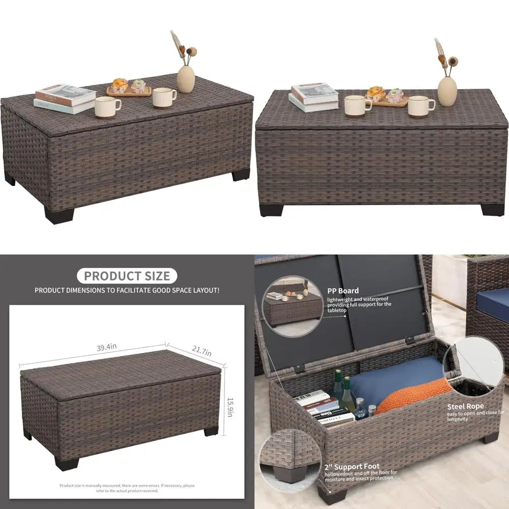 Outdoor Patio Storage Coffee Table with Wicker Design and Box Furniture