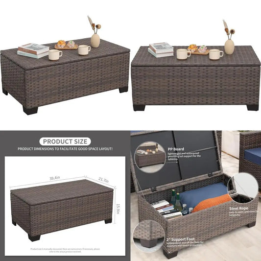 Outdoor Patio Storage Coffee Table with Wicker Design and Box Furniture