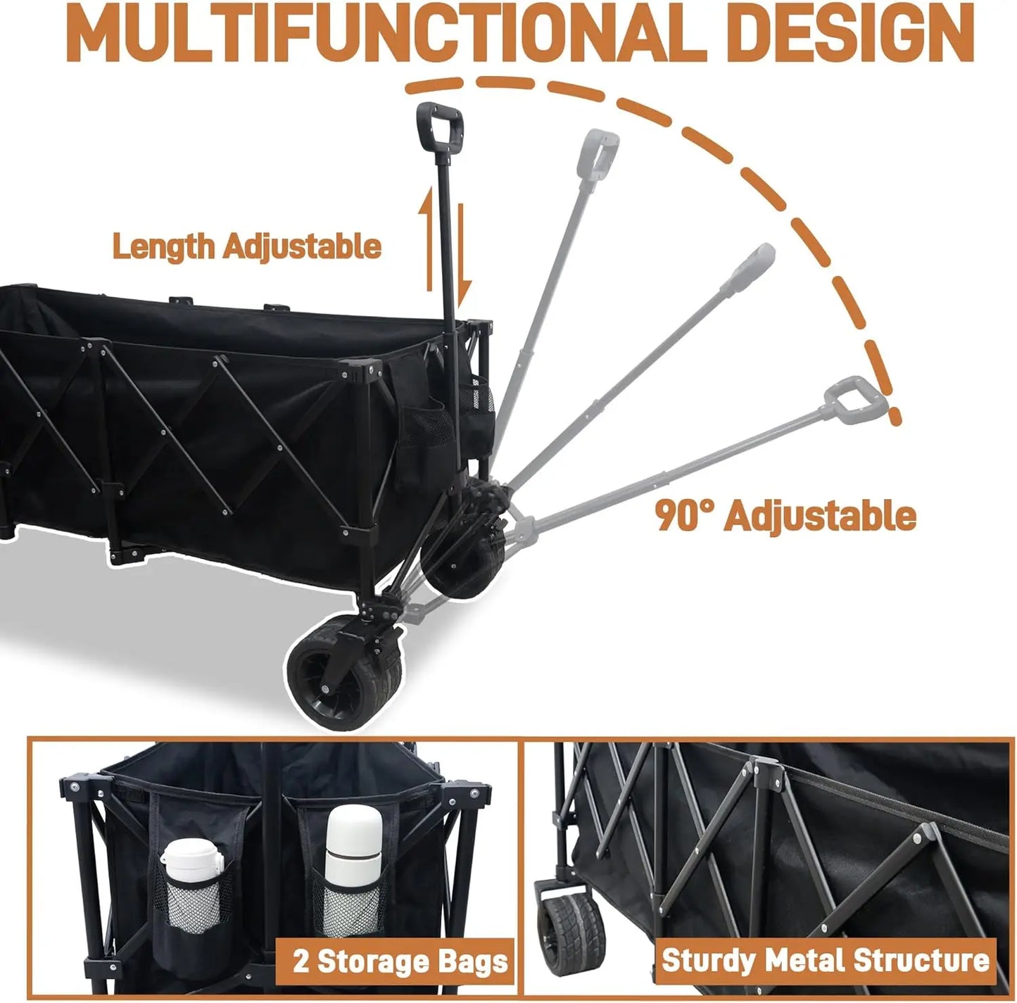 220L Collapsible Foldable Wagon with 350lbs Weight Capacity, Beach Wagon with All-Terrain Wheels & Drink Holders, Heavy Duty Fol