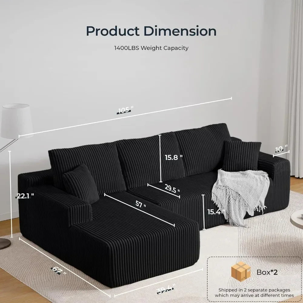 105" Cloud Sectional Couch, L-Shaped Modular Sectional Sofa with Deep Seat, Boneless Couches for Living Room Bedroom