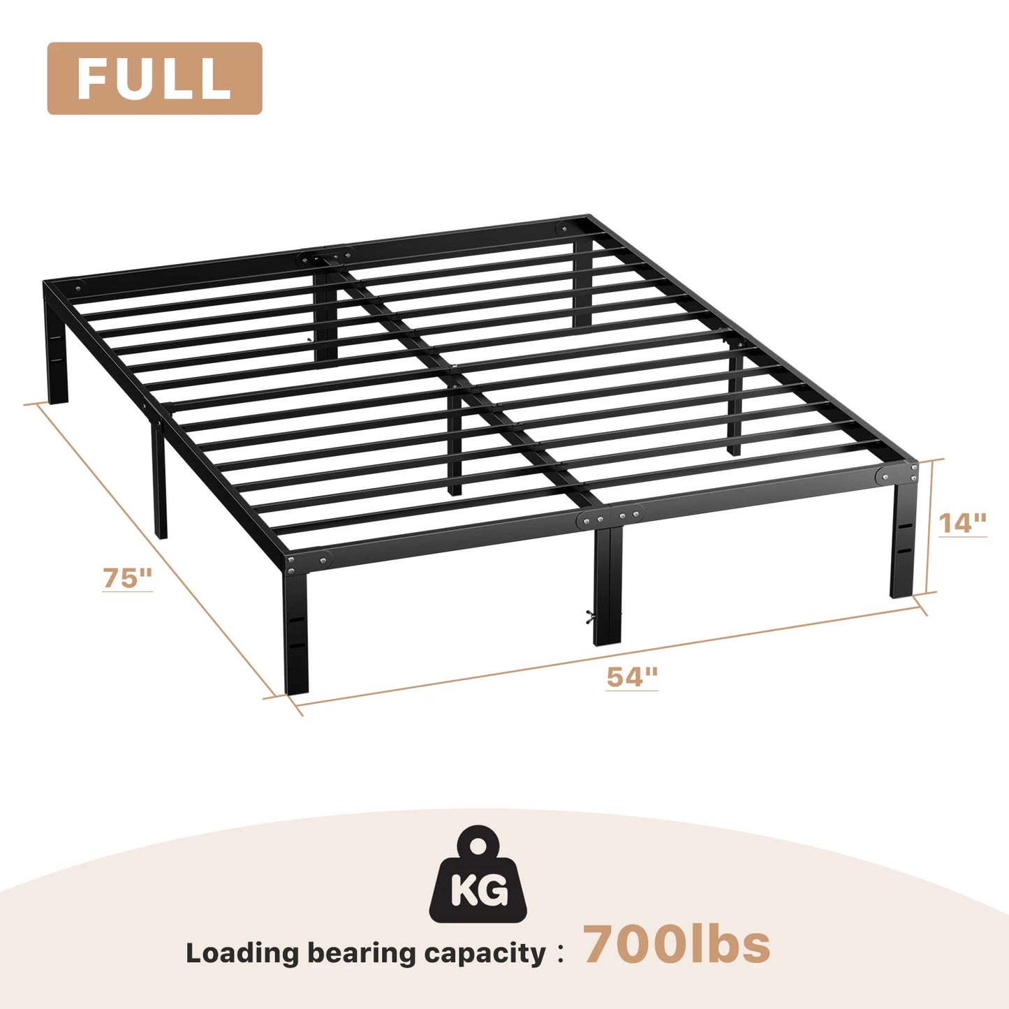 JHK Basic Twin Full Queen King Size Bed Frame Metal Platform Bedroom Frames with Storage Space Sturdy Steel Slat Support 350LBS