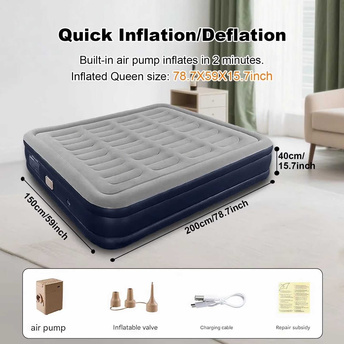 200x150x40cm Automatic Inflatable Mattress Camping Home Built-In Pump Bed Thickened For Indoor Outdoor Rest Lazy Sleeping Mat