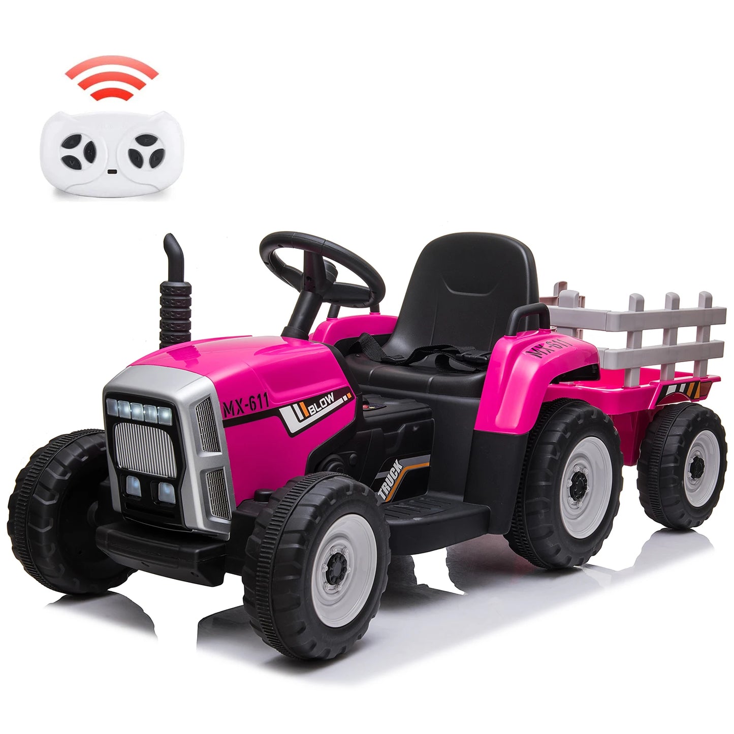 12V Kids Ride On Tractor with Trailer & Remote Control Electric Vehicle Car 2+1 Gear Shift,Music for 3-6 Years Children 25W
