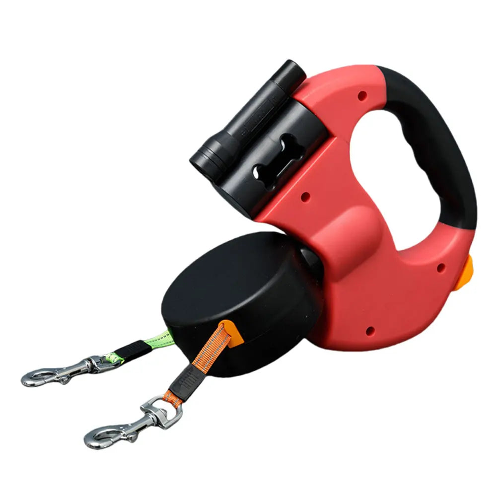 Double Headed Dog Leash Traction Rope 360 Degree Swivel Dog Walking Leash with LED Light Retractable Dog Leash for 2 Dogs