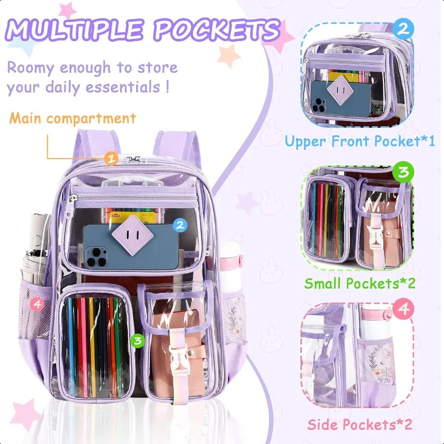 Clear Backpack for SchoolHeavy Duty PVC Transparent Bookbag for Girls Stadium Appd See Through Backpack