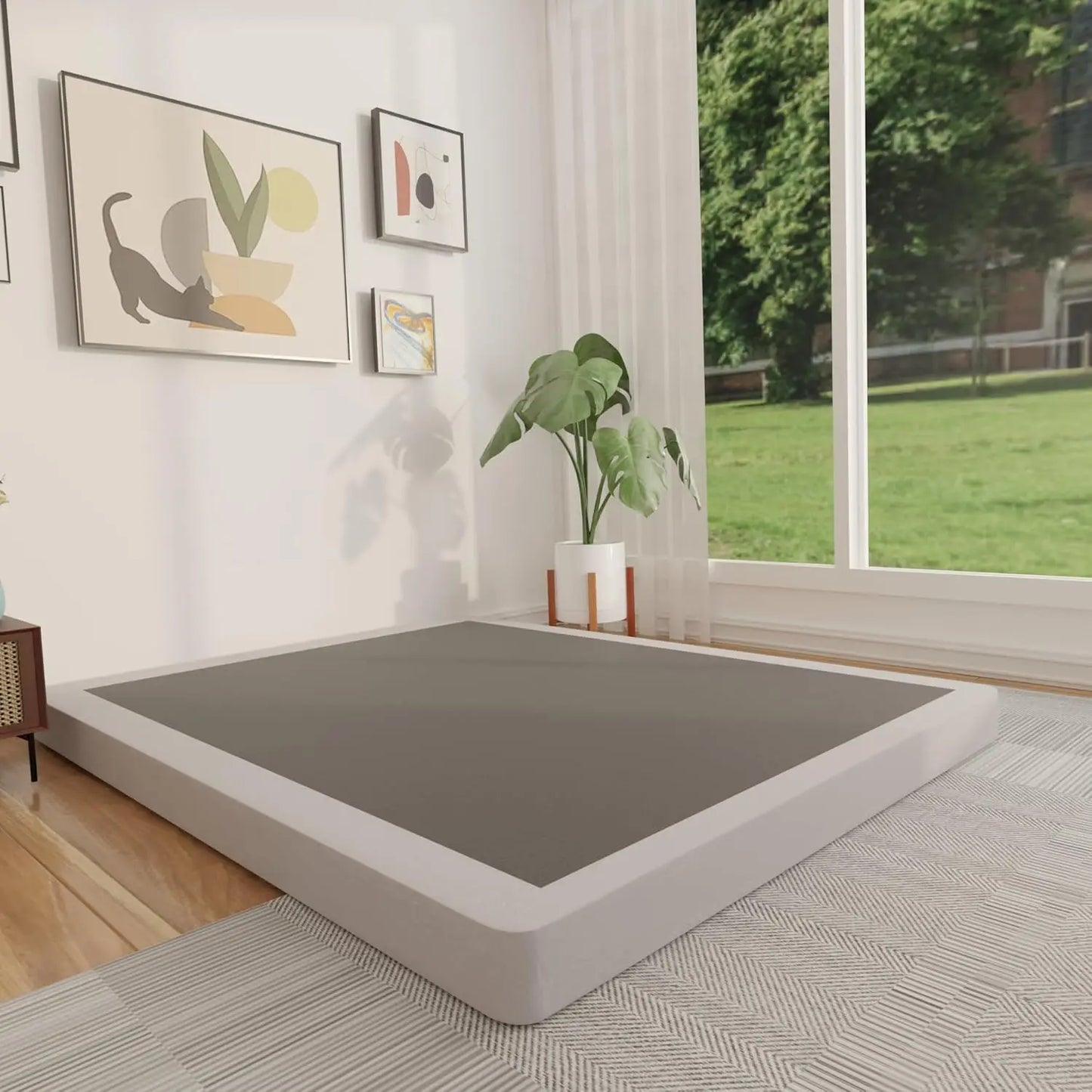 Spring 4 Inch, Low Profile King Size Box Spring Only, Heavy Duty Mattress Foundation Metal Bed Base with Fabric Cover,