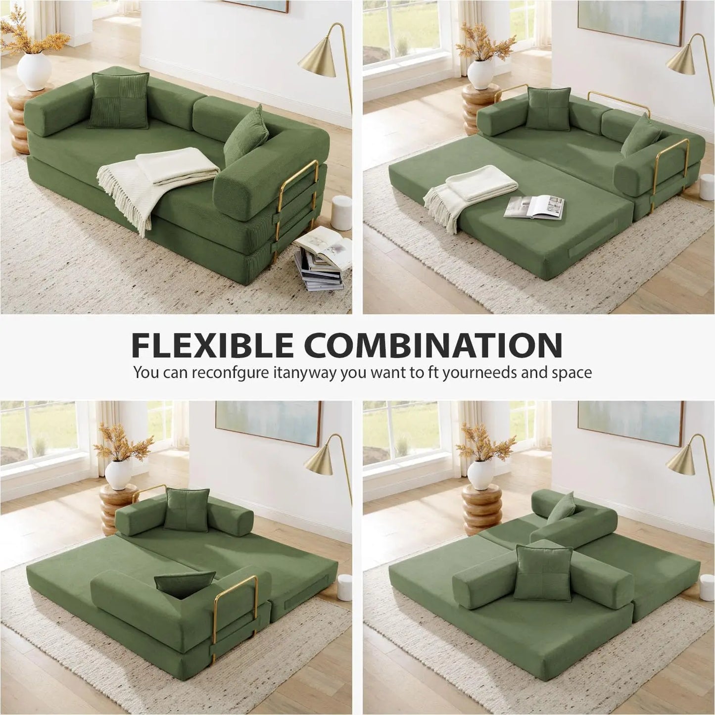 [New Arrival!]4-in-1 Folding Convertible Sofa Bed, 78 Inch Oversized Corduroy Upholstered Boneless Couch, Loveseat Sleeper with