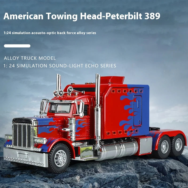 1:24 Peterbilt 389 alloy car model, with lighting and simulated sound effects,Toy Trucks for Boys gift