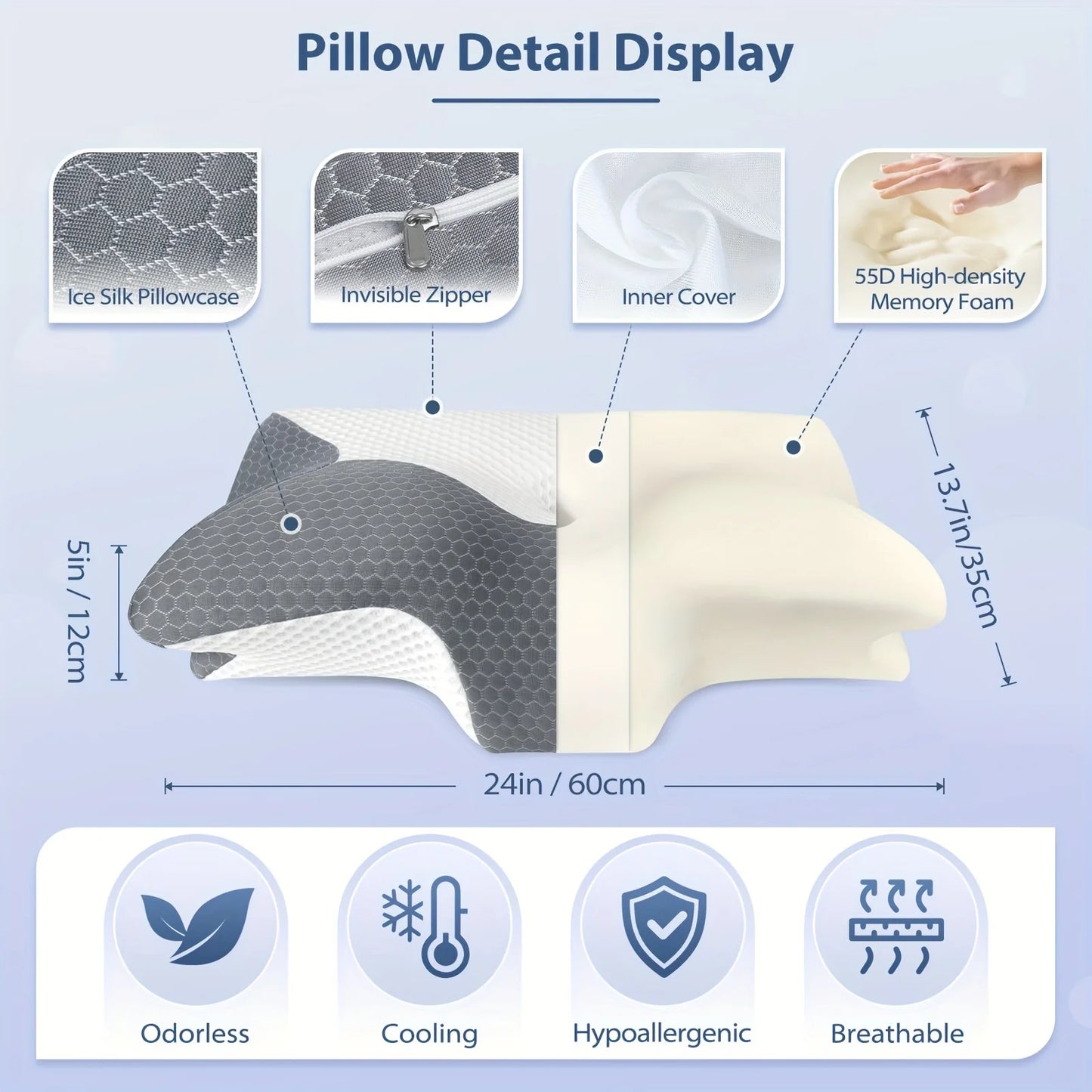 Cervical Memory Foam Pillow Pillows For Neck Shoulder Pain Ergonomic Orthopedic Sleeping Contoured Support Pillow Side Sleepers