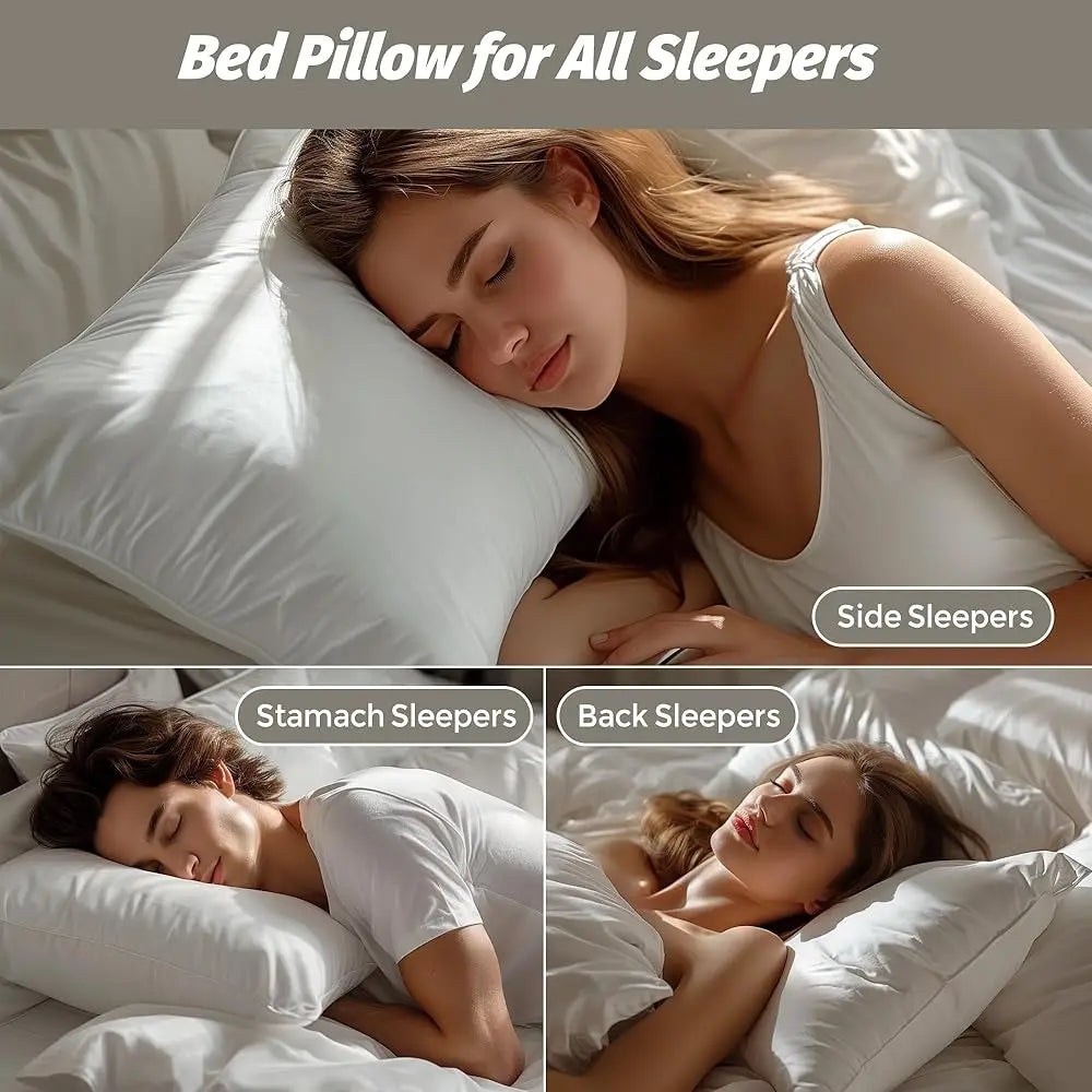 2pcs 90% Goose Feather Down Pillows, Hotel Pillows for Sleeping, Breathable Cotton Cover, Fluffy Support Back, Stomach Sleepers