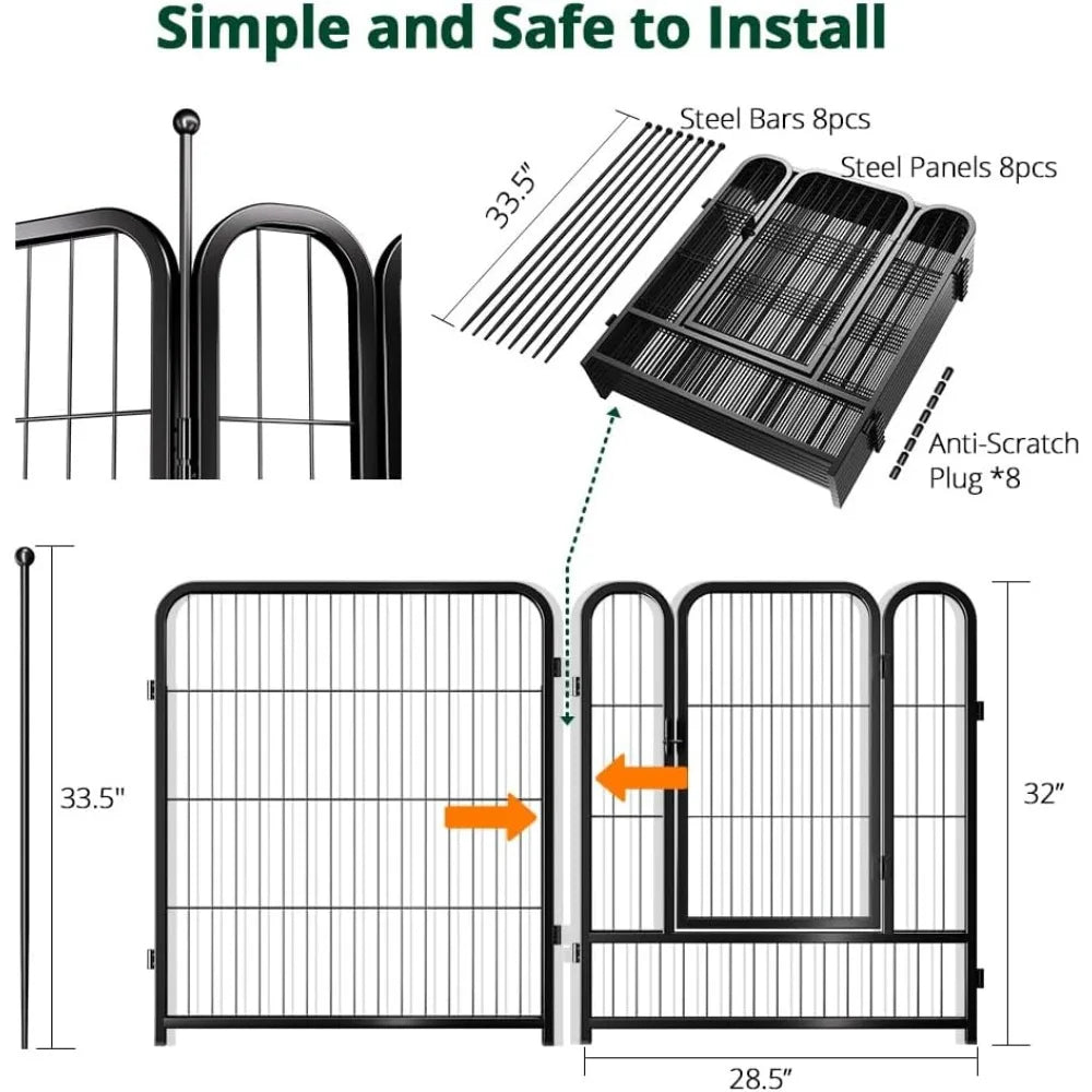 Giant Dog Fence Playpen 24”/32”/40” Indoor Outdoor for Small/Medium/Large Dogs, Metal Pet Puppy Cat Exercise Fencing Gate Craft
