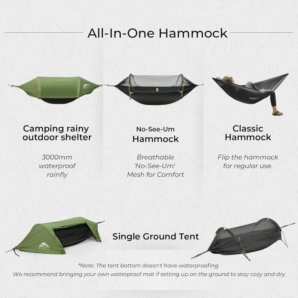 3-in-1 Portable Waterproof Camping Hammock with Mosquito Net and Rain Cover for Outdoor Adventures