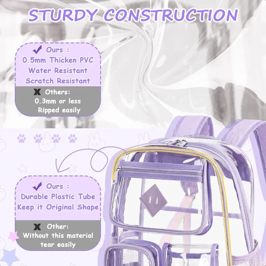 Clear Backpack for SchoolHeavy Duty PVC Transparent Bookbag for Girls Stadium Appd See Through Backpack